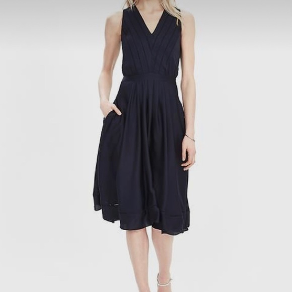 Banana Republic Dresses & Skirts - Banana Republic Satin Midi Vee Dress in Navy